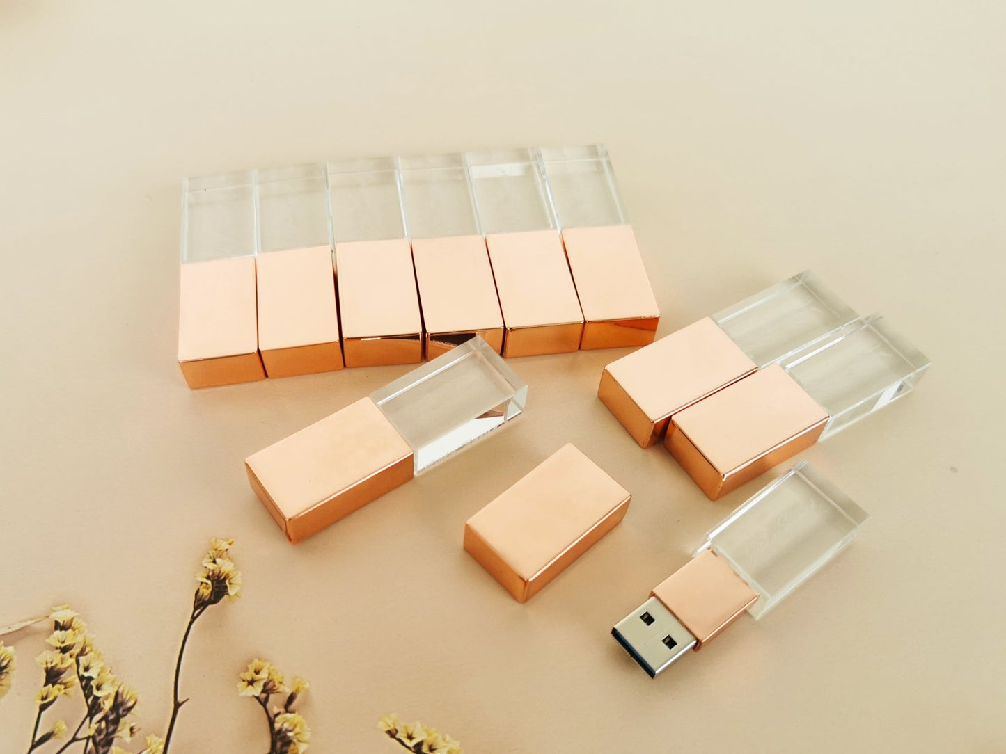 Personalized 10PCS Gold Rose Black Silver Crystal Glass USB Flash Drives | 8GB -128GB - ikimi2023