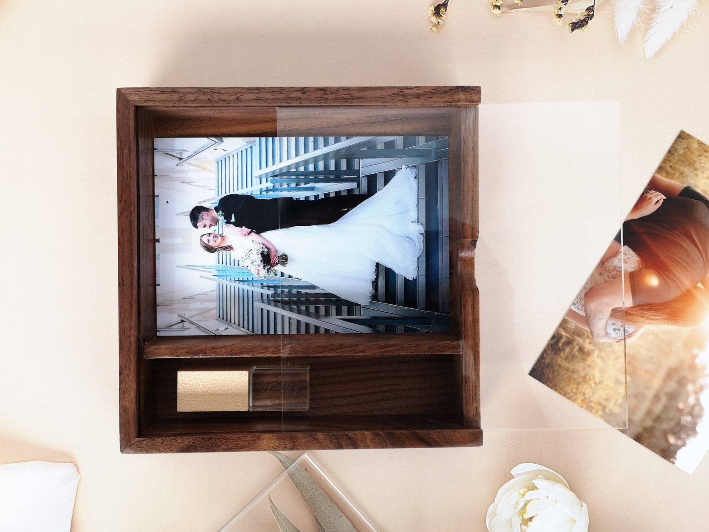 4*6 Inches Wooden Photo USB Box With Acrylic Lip - ikimi2023