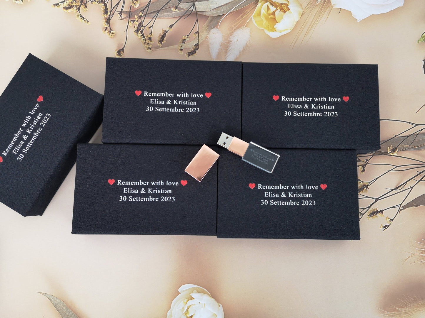 Black USB Linen Box | personalized wedding USB gift box - ikimi2023