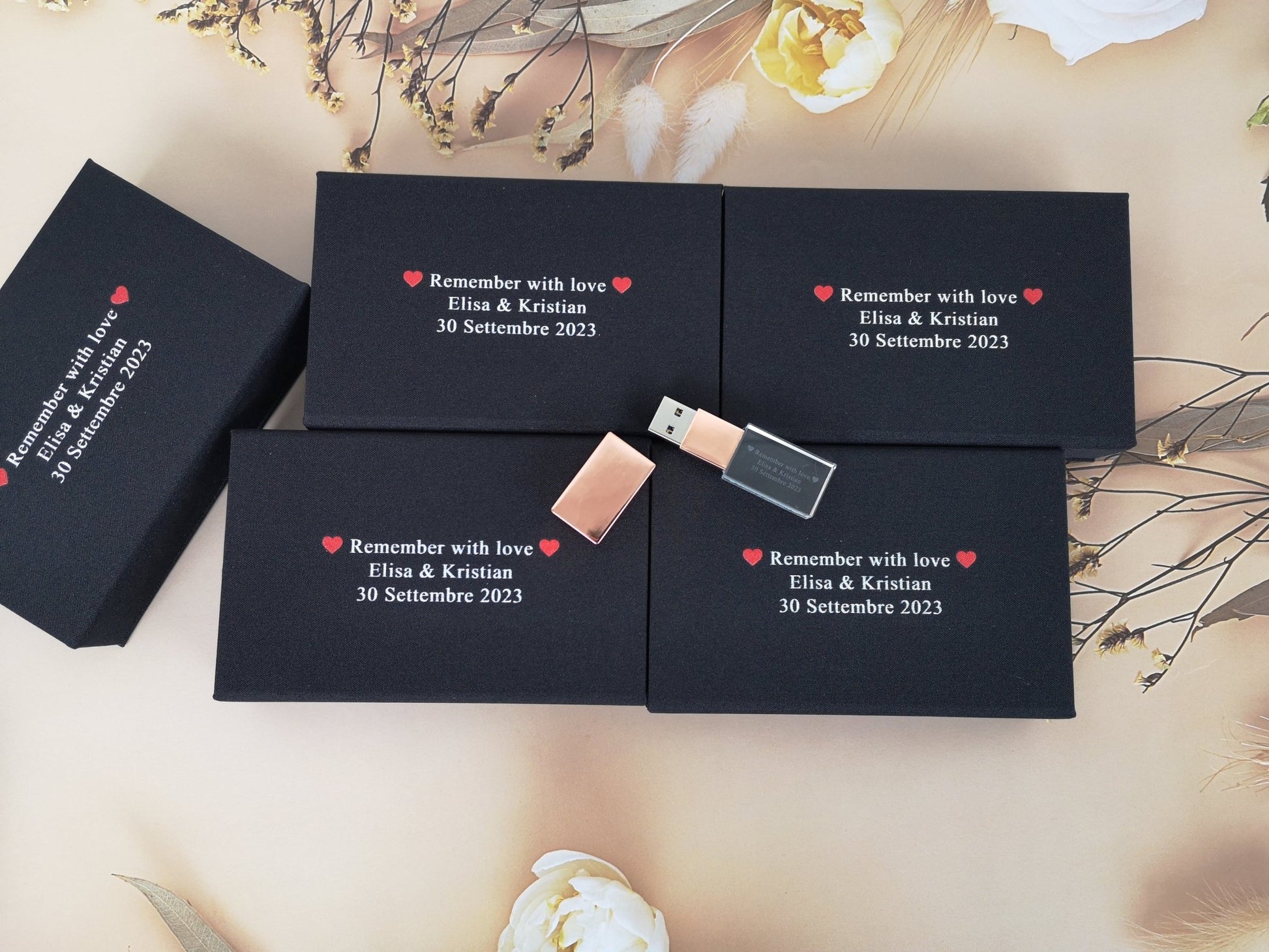 Black USB Linen Box | personalized wedding USB gift box - ikimi2023