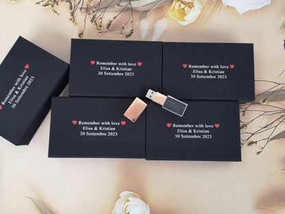 Black USB Linen Box | personalized wedding USB gift box - ikimi2023