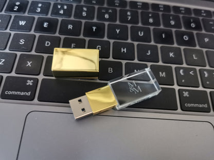 USB 3.0 Disk Gold Crystal Glass USB Flash Drive - ikimi2023